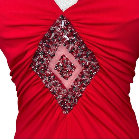 Y2K Red Beaded Tulip Hem Maxi Formal Halter Dress Size Medium - Picture 4 of 5